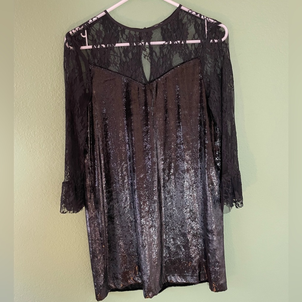 ZARA | Velvet Lace Overlay Long Sleeve Dress